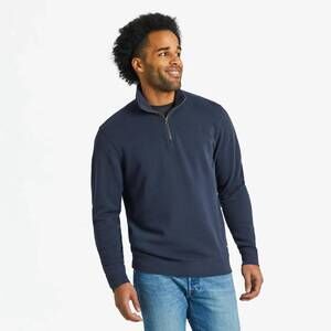 NEW LIFE IS GOOD solid french terry quarter zip tee in inkwell blue